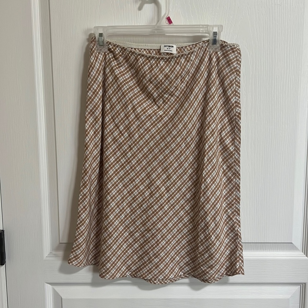 Cotton On Brown Plaid Midi Skirt